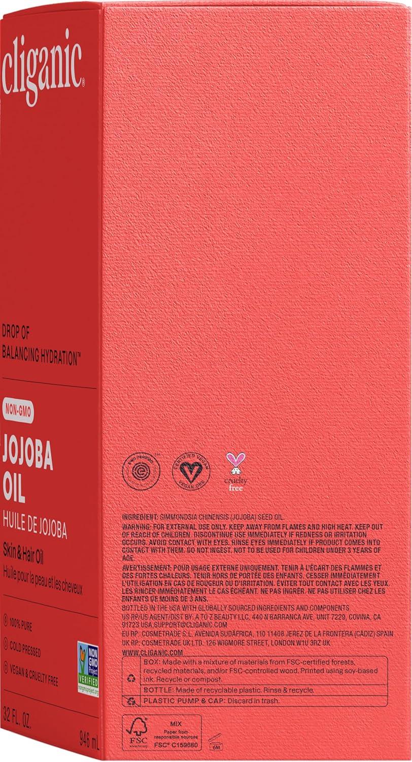 imageCliganic Jojoba Oil NonGMO Bulk 16oz 100 Pure for Skin Hair amp Face Cold Pressed Natural Hexane Free Hair Relaxer32 Fl Oz