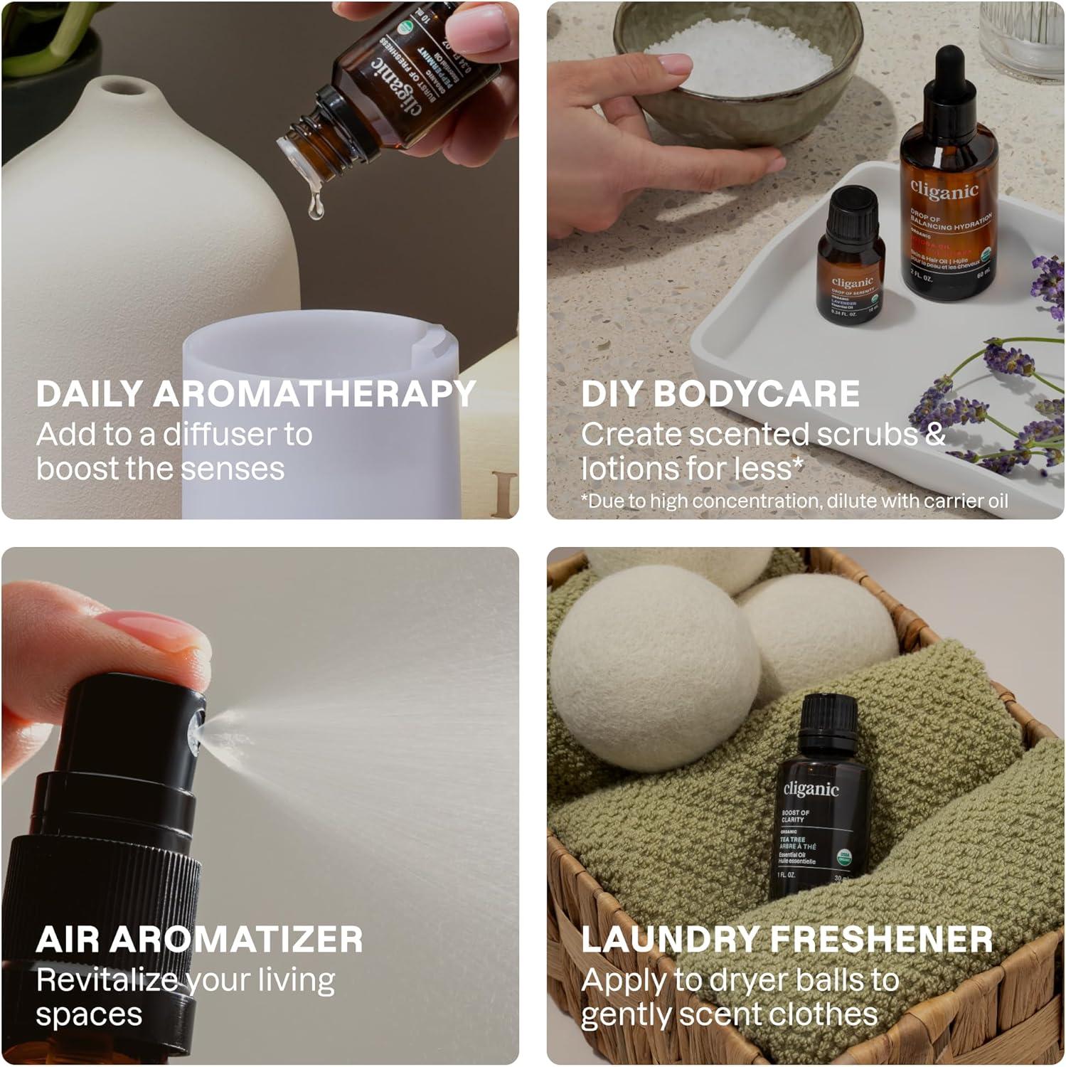 imageCliganic Organic Essential Oils Set Top 5 The Classics 100 Pure Natural Aromatherapy Candle Making Peppermint Lavender Eucalyptus Lemongrass amp Orange017 Fl Oz Pack of 10