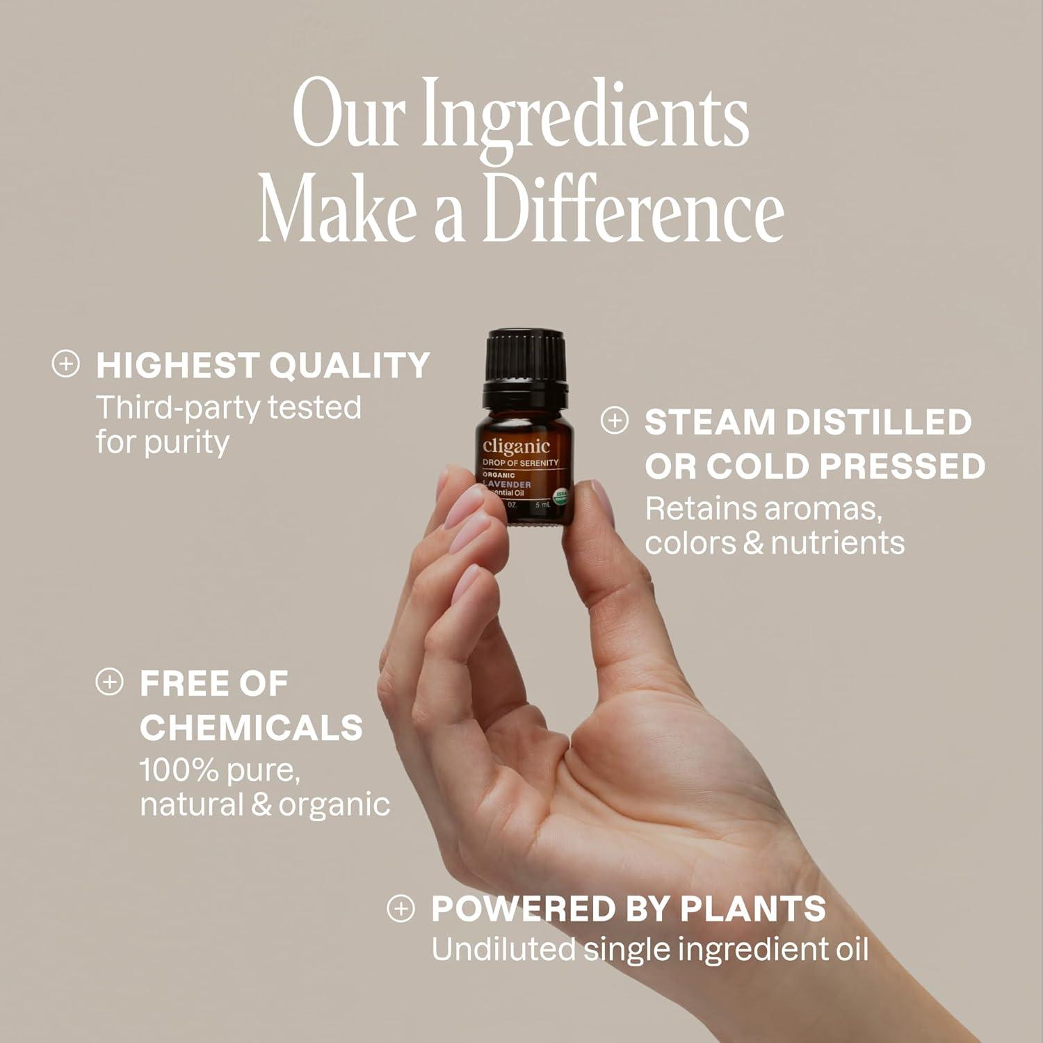 imageCliganic Organic Essential Oils Set Top 5 The Classics 100 Pure Natural Aromatherapy Candle Making Peppermint Lavender Eucalyptus Lemongrass amp Orange017 Fl Oz Pack of 5