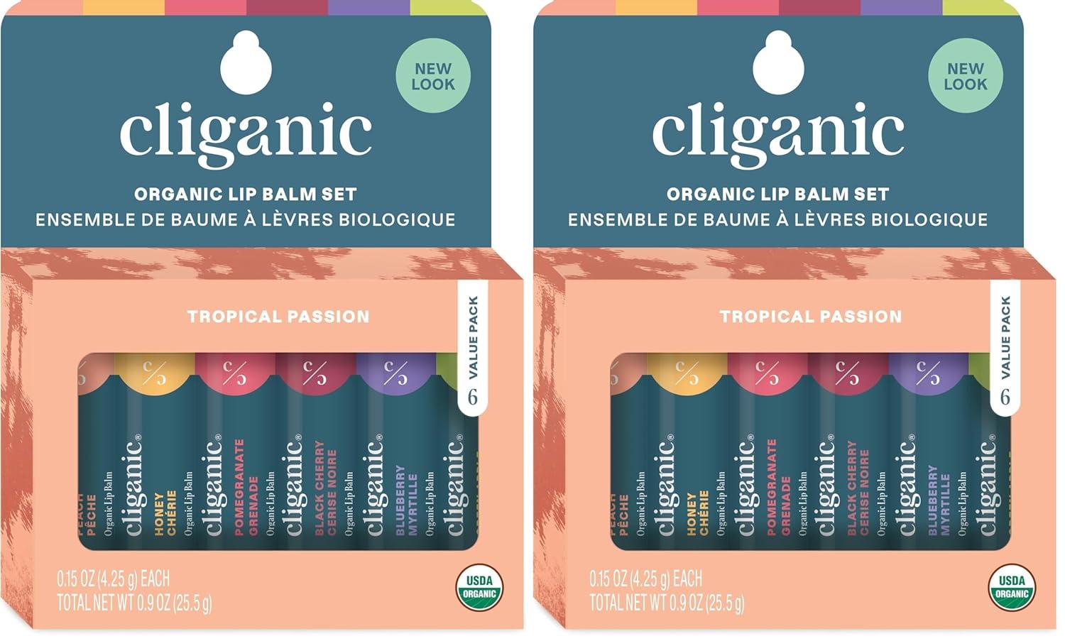 imageCliganic Organic Lip Balm Set 6 Flavors 100 Natural Hydrating Moisturizing for Dry Cracked Lips Stocking Stuffer Gift for Men amp WomenTropical Passion
