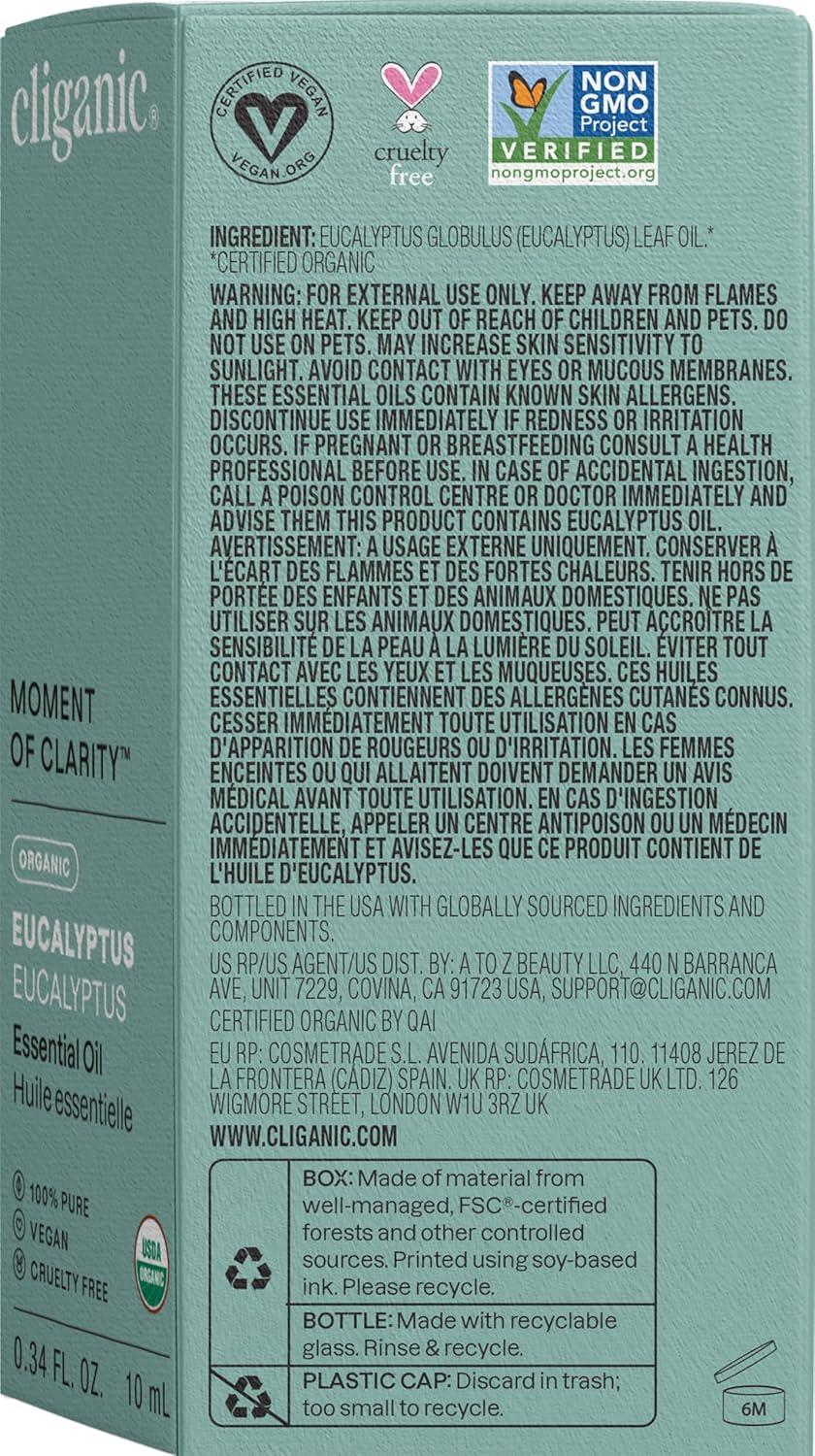 imageCliganic Organic Rosemary Essential Oil 100 Pure Natural for Hair Skin Aromatherapy NonGMO VerifiedEucalyptus