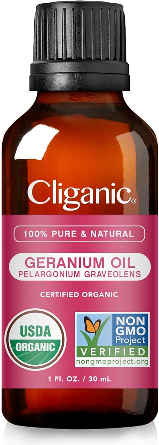 imageCliganic Organic Rosemary Essential Oil 100 Pure Natural for Hair Skin Aromatherapy NonGMO VerifiedGeranium