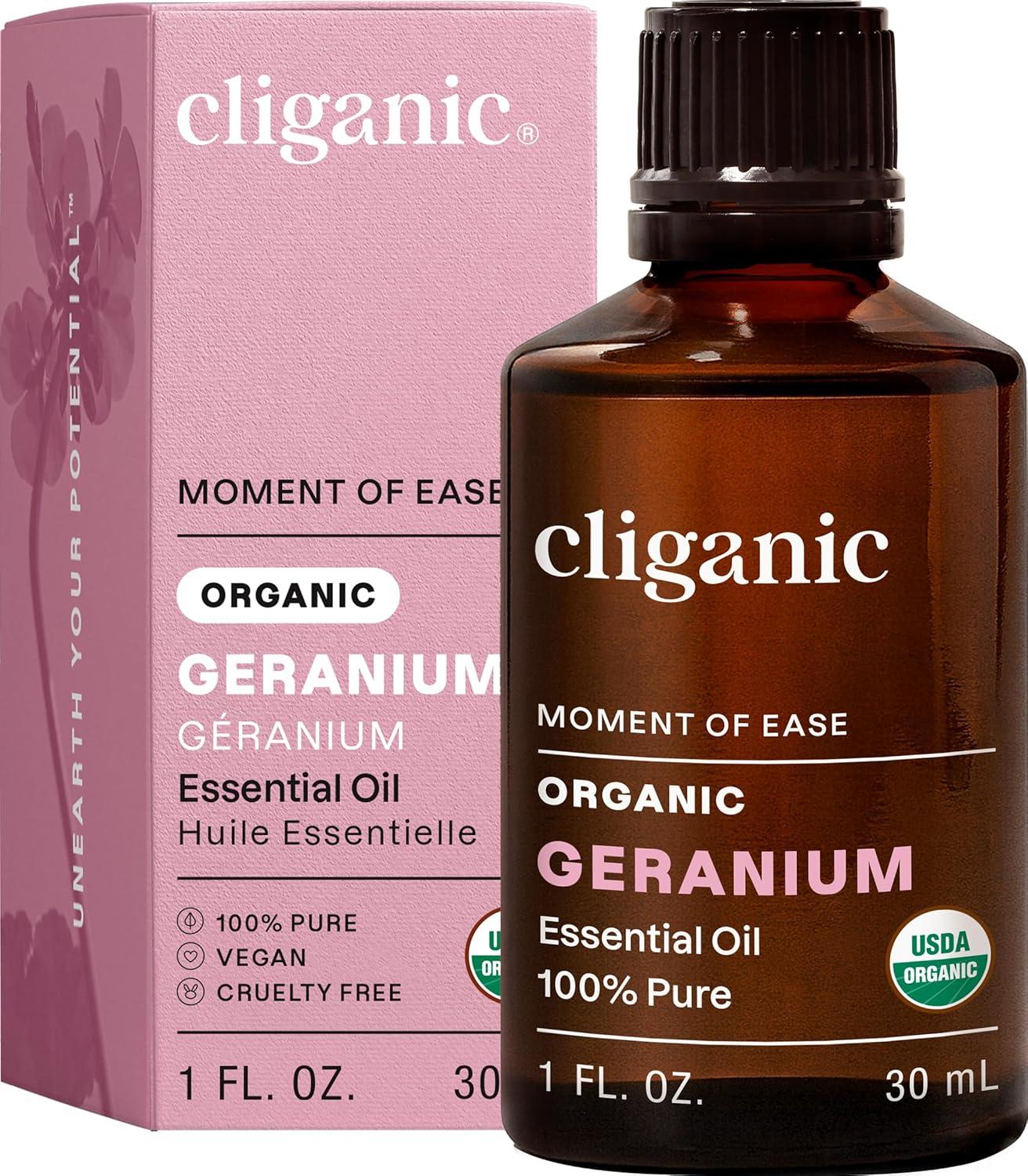 imageCliganic Organic Rosemary Essential Oil 100 Pure Natural for Hair Skin Aromatherapy NonGMO VerifiedGeranium
