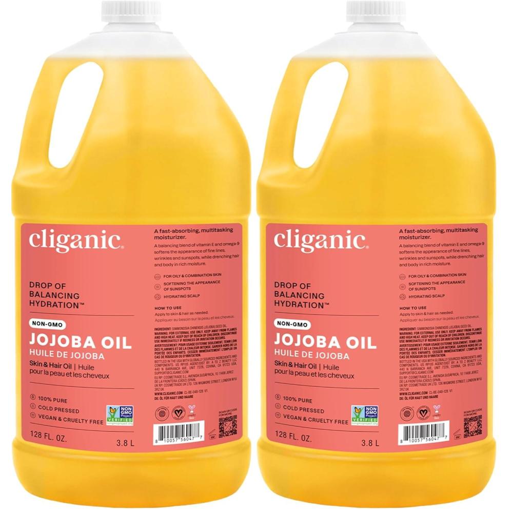 imageCliganic Jojoba Oil NonGMO Bulk 16oz  100 Pure for Skin Hair amp Face Cold Pressed Natural Hexane Free  Hair Relaxer128 Fl Oz Pack of 2