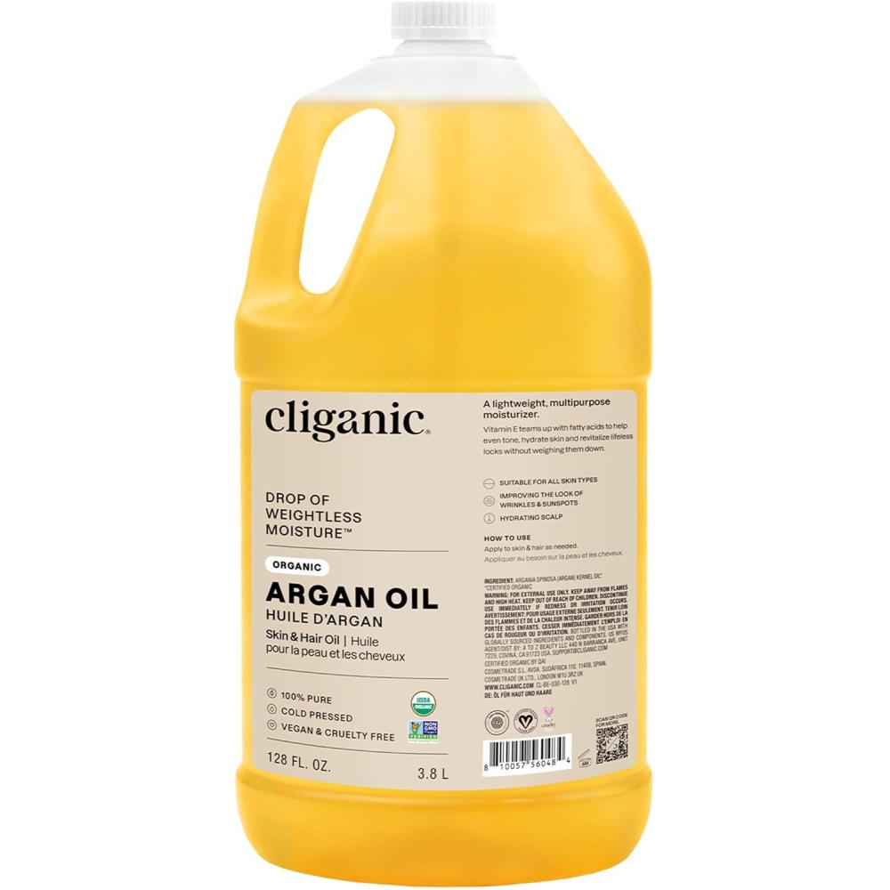 imageCliganic Organic Argan Oil 100 Pure  for Hair Face amp Skin  Natural Cold Pressed Carrier Oil Imported from Morocco128 Fl Oz Pack of 1
