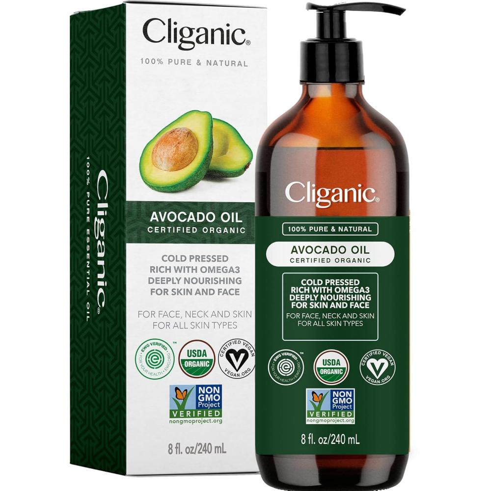 imageCliganic Organic Avocado Oil 100 Pure 8oz  for Skin amp Hair Nourishing Carrier Oil for Face amp Body8 Fl Oz Pack of 1