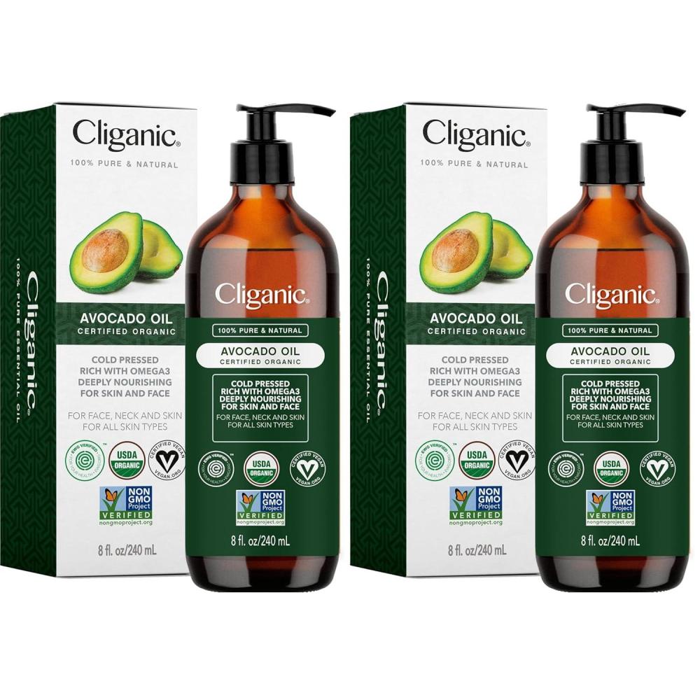 imageCliganic Organic Avocado Oil 100 Pure 8oz for Skin amp Hair Nourishing Carrier Oil for Face amp Body8 Fl Oz Pack of 2