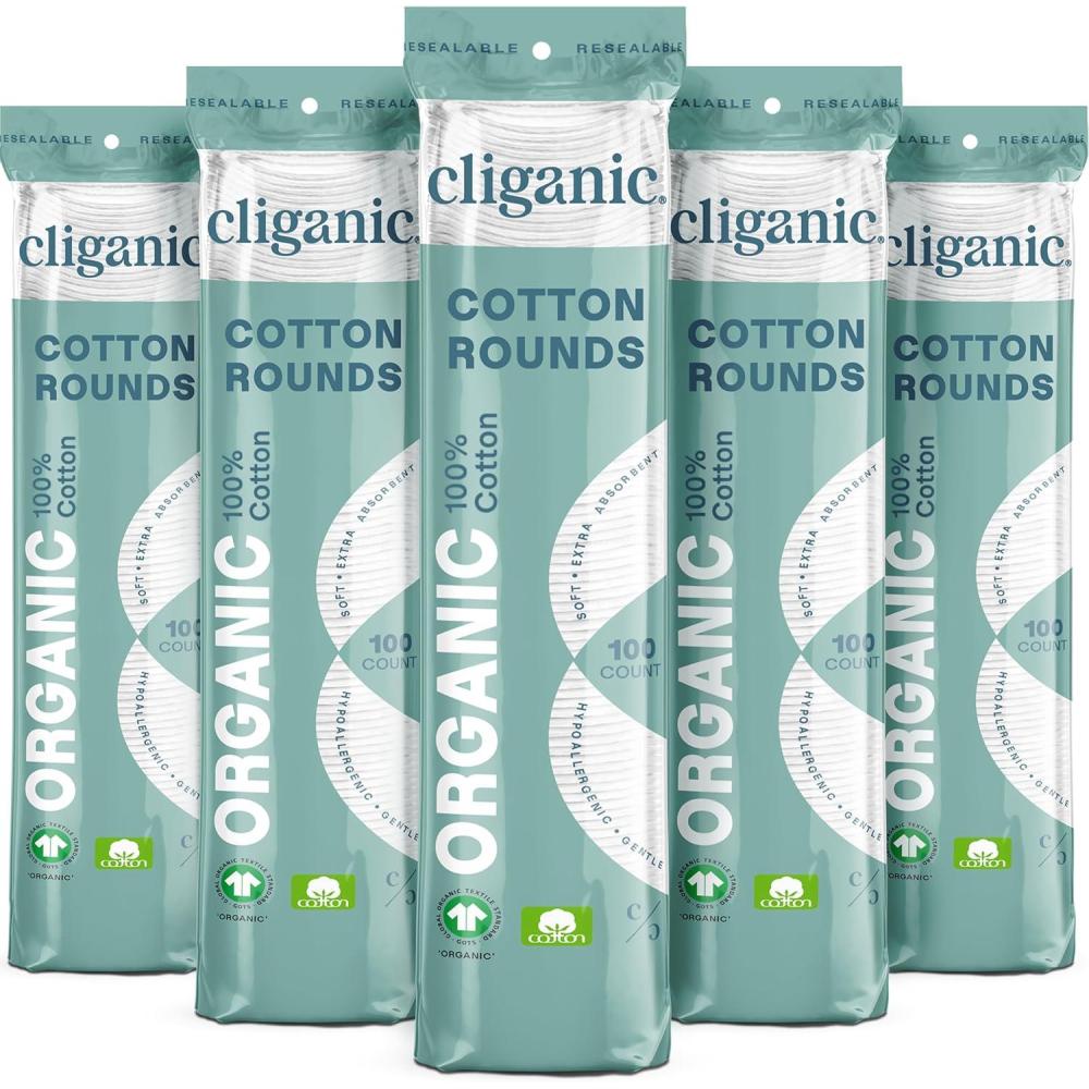 imageCliganic Organic Cotton Rounds 300 Count Makeup Remover Pads Hypoallergenic LintFree  100 Pure Cotton Packaging May Vary500 Count