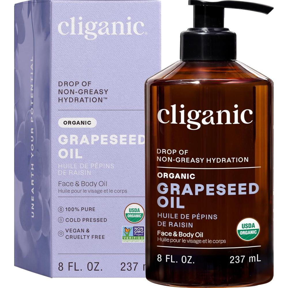 imageCliganic Organic Grapeseed Oil 100 Pure For Skin Hair amp Face Natural Cold Pressed Unrefined
