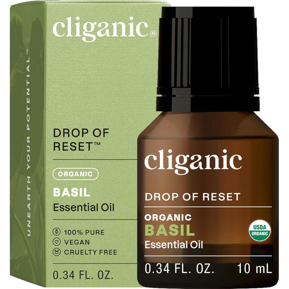 imageCliganic Organic Rosemary Essential Oil 100 Pure Natural for Hair Skin Aromatherapy NonGMO VerifiedBasil