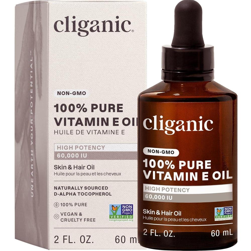 imageCliganic Pure Vitamin E Oil for Skin Scars Hair amp Face 30000 IU NonGMO Verified Natural DAlpha Tocopherol2 Fl Oz Pack of 1