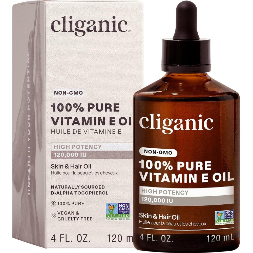 imageCliganic Pure Vitamin E Oil for Skin Scars Hair amp Face  30000 IU NonGMO Verified  Natural DAlpha Tocopherol4 Fl Oz Pack of 1