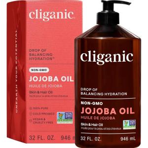 Cliganic Jojoba Oil Non-GMO, Bulk 16oz | 100% Pure for Skin, Hair & Face, Cold Pressed Natural Hexane Free – Hair Relaxer(32 Fl Oz)