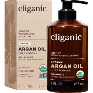 Cliganic Organic Argan Oil, 100% Pure | for Hair, Face & Skin | Natural Cold Pressed Carrier Oil, Imported from Morocco(8 Fl Oz (Pack of 1))