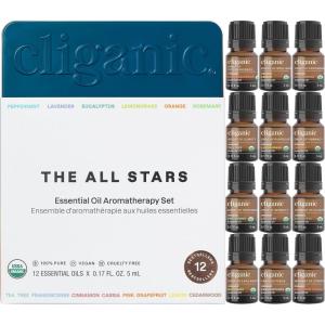 Cliganic Organic Aromatherapy TOP 12 Essential Oils Set, 100% Pure – Peppermint, Lavender, Eucalyptus, Tea Tree, Lemongrass, Rosemary, Frankincense, Orange, Lemon, Cassia, Cedarwood & Grapefruit(0.17 Fl Oz (Pack of 24))