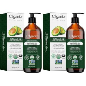 Cliganic Organic Avocado Oil, 100% Pure (8oz) – for Skin & Hair, Nourishing Carrier Oil for Face & Body(8 Fl Oz (Pack of 2))