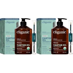 Cliganic Organic Castor Oil, 100% Pure (8oz with Eyelash Kit) – For Eyelashes, Eyebrows, Hair & Skin | Bulk, Natural Cold Pressed Unrefined Hexane-Free | DIY Carrier Oil(16 Fl Oz (Pack of 2))