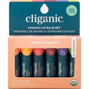 Cliganic Organic Lip Balm Set (6 Flavors) – 100% Natural Hydrating, Moisturizing for Dry Cracked Lips, Stocking Stuffer Gift for Men & Women(Tropical Passion)