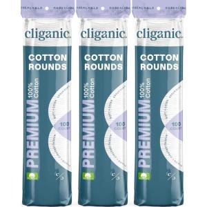 Cliganic Premium Cotton Rounds for Face (300 Count) – Makeup Remover Pads, Hypoallergenic, Lint-Free | 100% Pure Cotton(100 Count (Pack of 3))