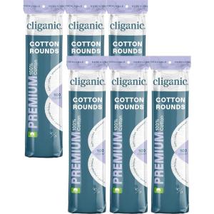Cliganic Premium Cotton Rounds for Face (300 Count) – Makeup Remover Pads, Hypoallergenic, Lint-Free | 100% Pure Cotton(100 Count (Pack of 6))