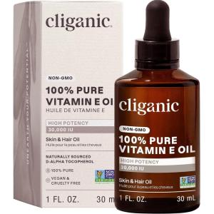 Cliganic Pure Vitamin E Oil for Skin, Scars, Hair & Face – 30,000 IU, Non-GMO Verified | Natural D-Alpha Tocopherol(1 Fl Oz (Pack of 1))