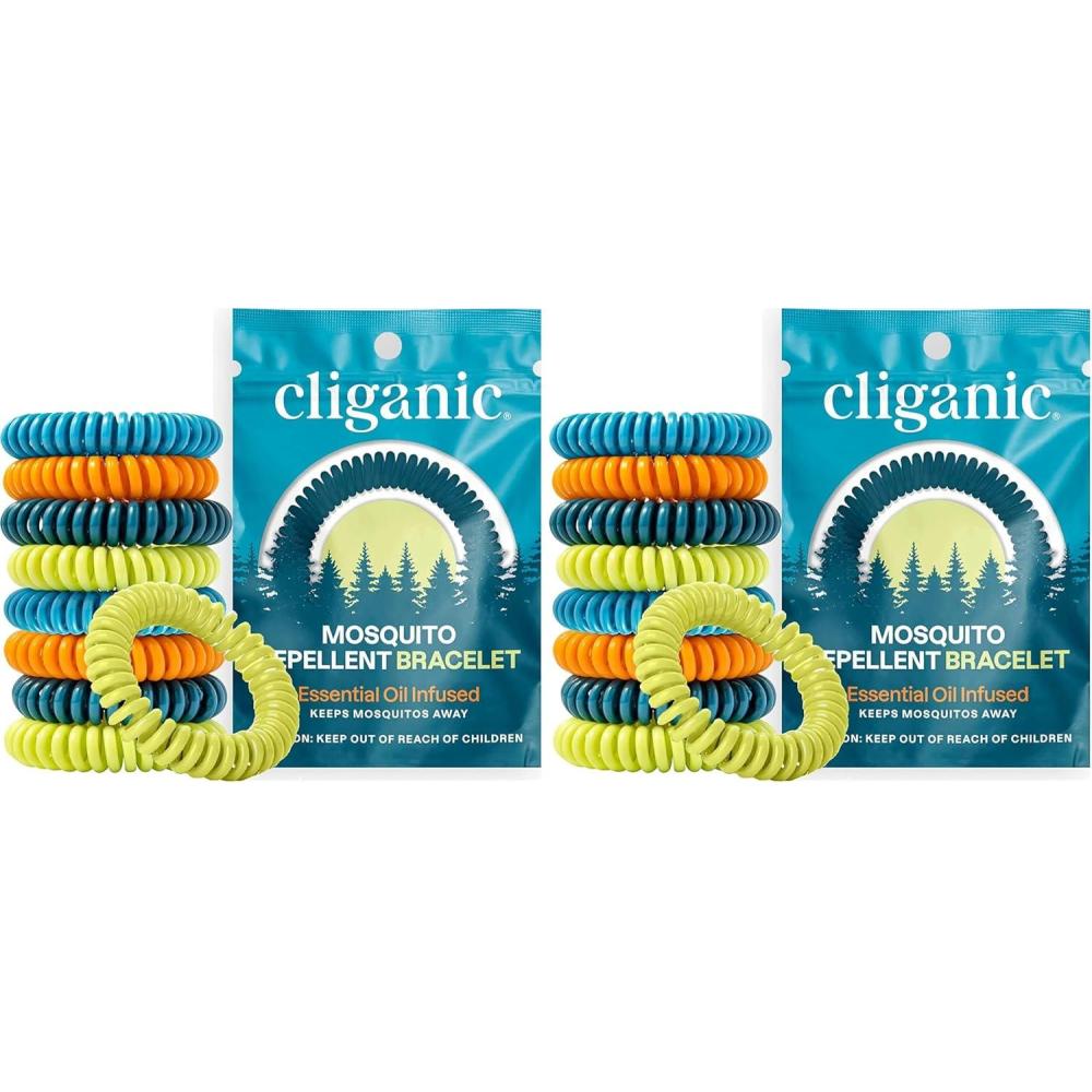 imageCliganic 10 Pack Mosquito Repellent Bracelets for Adults amp Kids  Natural DEETFree Bands Individually Wrapped50 Count Pack of 2