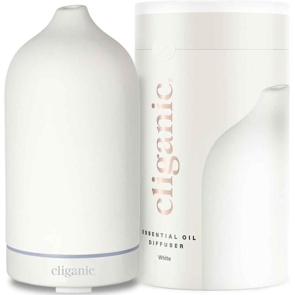 imageCliganic Ceramic Diffuser White 100ml Ultrasonic for Essential Oils Aromatherapy Home amp OfficeWhite