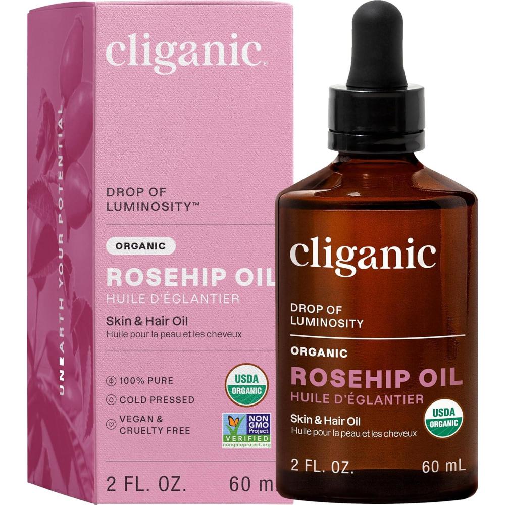 imageCliganic Organic Rosehip Seed Oil for Face 100 Pure Natural Cold Pressed Unrefined NonGMO Carrier Oil for Skin Hair amp Nails2 Fl Oz Pack of 1
