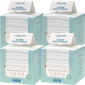 Cliganic Clean Face Towels XL, Disposable, Ultra-Absorbent, Hypoallergenic & Soft – Makeup Remover Dry Wipes, Pamper Your Face, Feel Fresh & Radiant, Hygienic Towelettes, for All Skin Types (50 Ct)(50 Count (Pack of 4))