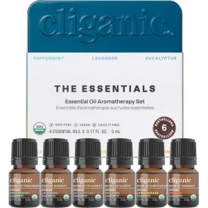 Cliganic Organic Aromatherapy Essential Oils Set (Top 6 – The Essentials), 100% Pure Natural – Peppermint, Lavender, Eucalyptus, Tea Tree, Lemongrass & Orange (Packaging May Vary)(0.17 Fl Oz (Pack of 6))