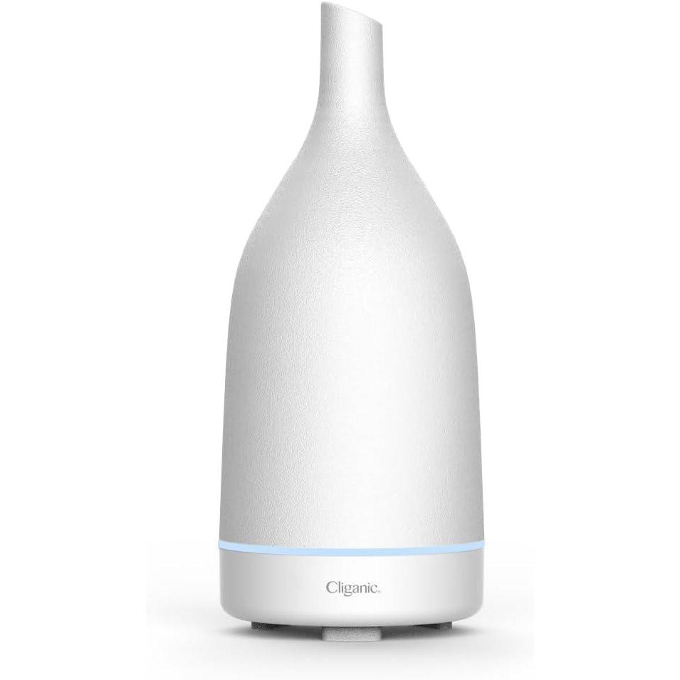 imageCliganic Ceramic Aromatherapy Diffuser for Essential Oils White 7 Color Lights Cool Mist Auto Shut Off for Home amp OfficeWhite