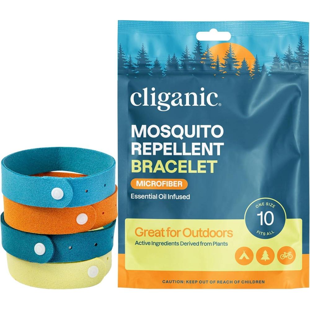 imageCliganic Mosquito Repellent Microfiber Bracelets 10 Count  for Adults and Kids DEET Free Wristbands20 Count Pack of 1