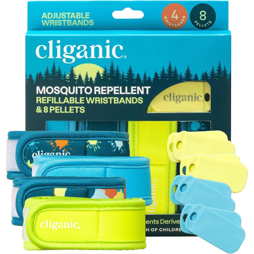 imageCliganic Mosquito Repellent Pack 3 Wristbands 6 Refill Pellets Adjustable Natural DEETFree Essential Oil Infused4 Count Pack of 1