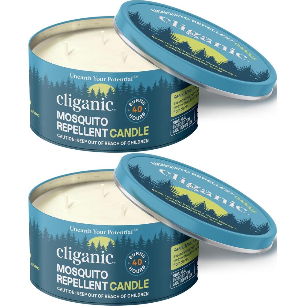 imageCliganic Natural Mosquito Repellent Candle Large 22oz Citronella DEET Free Essential Oil Infused for Outdoor Camping Burns 40 HoursPack of 2