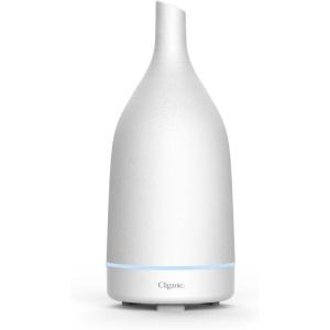 Cliganic Ceramic Aromatherapy Diffuser for Essential Oils (White) – 7 Color Lights, Cool Mist, Auto Shut Off for Home & Office(White)