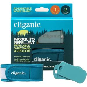 Cliganic Mosquito Repellent Pack (3 Wristbands + 6 Refill Pellets) – Adjustable, Natural DEET-Free, Essential Oil Infused(1 Count (Pack of 1))