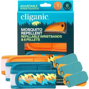 Cliganic Mosquito Repellent Pack (3 Wristbands + 6 Refill Pellets) – Adjustable, Natural DEET-Free, Essential Oil Infused(3 Count (Pack of 1))