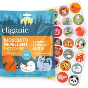 Cliganic Mosquito Repellent Stickers (90 Pack) – Animal Patches for Kids, Natural DEET-Free, Essential Oil Infused(180 Count (Pack of 1))