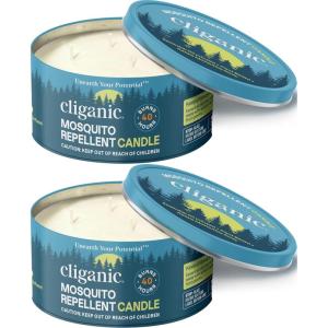 Cliganic Natural Mosquito Repellent Candle (Large 22oz) | Citronella, DEET Free, Essential Oil Infused for Outdoor, Camping | Burns 40 Hours(Pack of 2)