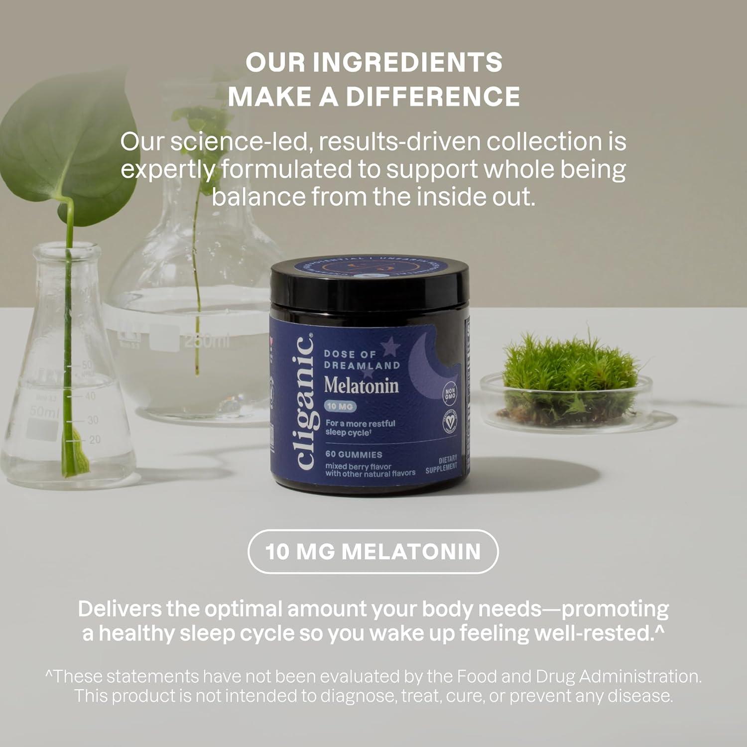 imageCliganic Melatonin Gummies 10 mg 60Day Supply Adult Sleep Aid Berry Flavor Vegan NonGMO Kosher GlutenFree Supplement Helps Regulate Circadian Rhythm amp Promotes Peaceful Nights
