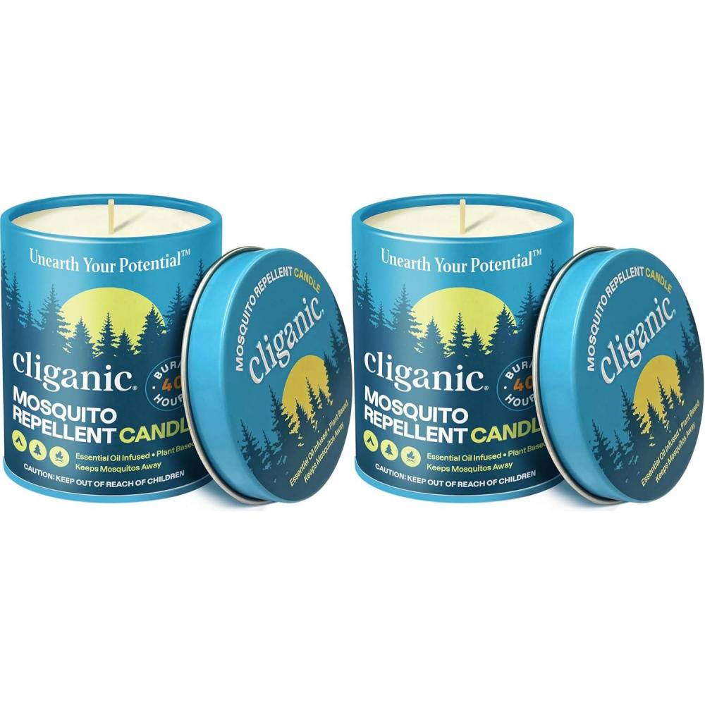 imageCliganic Natural Mosquito Repellent Candle 9oz Pack of 2 Citronella DEET Free Essential Oil Infused for Outdoor Camping Burns 40 HoursPack of 2