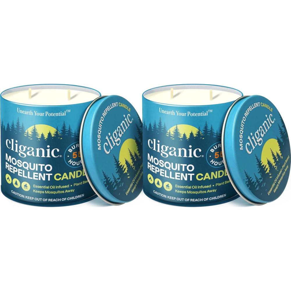 imageCliganic Natural Mosquito Repellent Candle Large 16oz Pack of 2 Citronella DEET Free Essential Oil Infused for Outdoor Camping Burns 55 HoursPack of 2