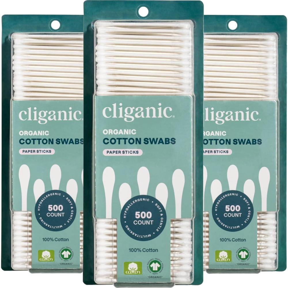 imageCliganic Organic Cotton Swabs 1500 Count  100 Pure Natural Cotton ChlorineFree Hypoallergenic Soft Gentle amp Absorbent Buds500 Count Pack of 3