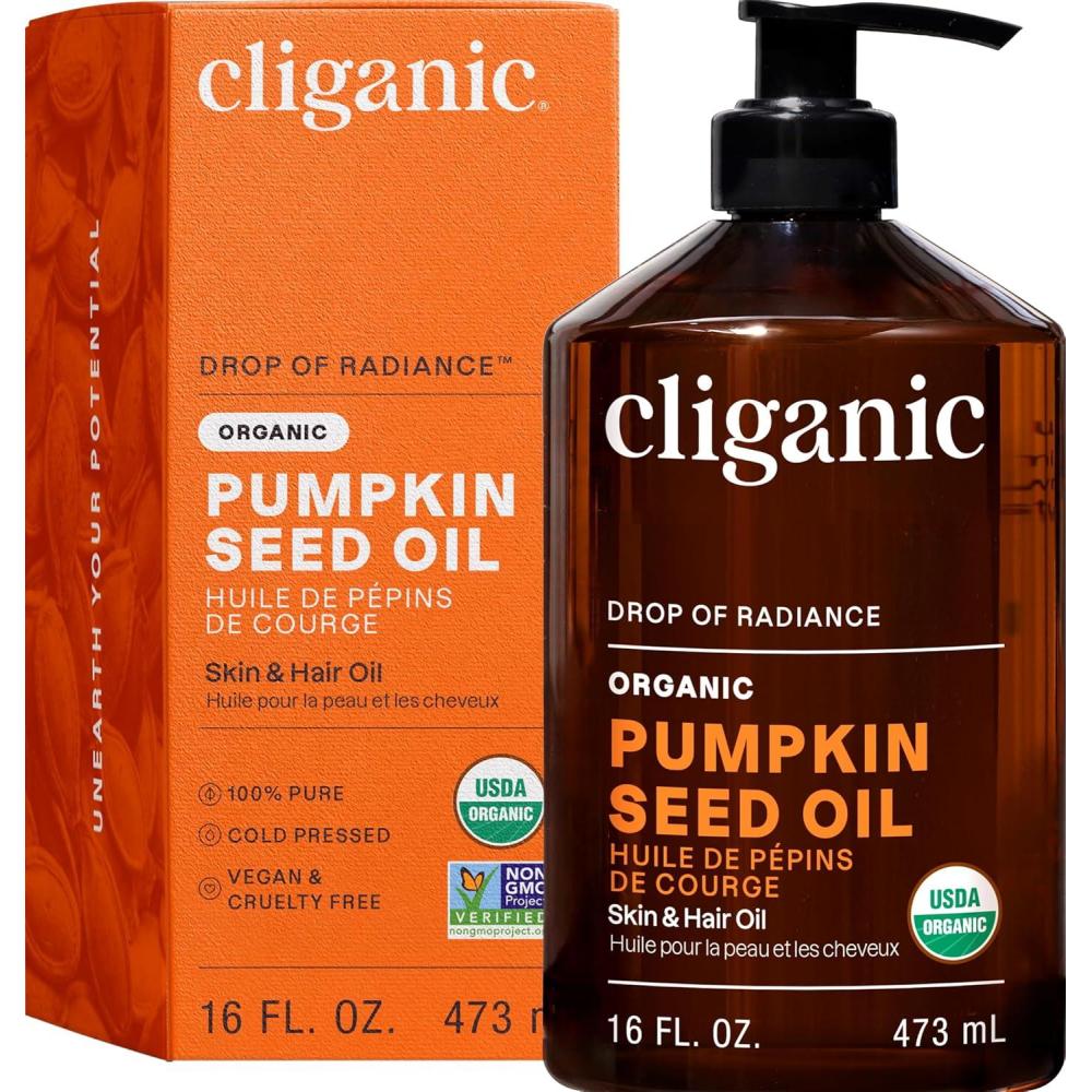 imageCliganic Organic Pumpkin Seed Oil 100 Pure For Face amp Hair Natural Cold Pressed Unrefined Packaging May Vary16 Fl Oz Pack of 1