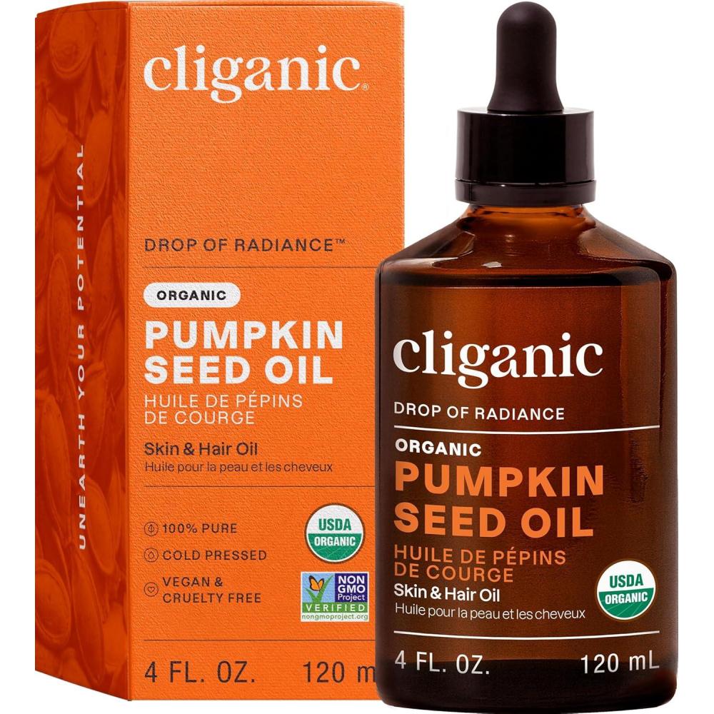 imageCliganic Organic Pumpkin Seed Oil 100 Pure For Face amp Hair Natural Cold Pressed Unrefined Packaging May Vary4 Fl Oz Pack of 1