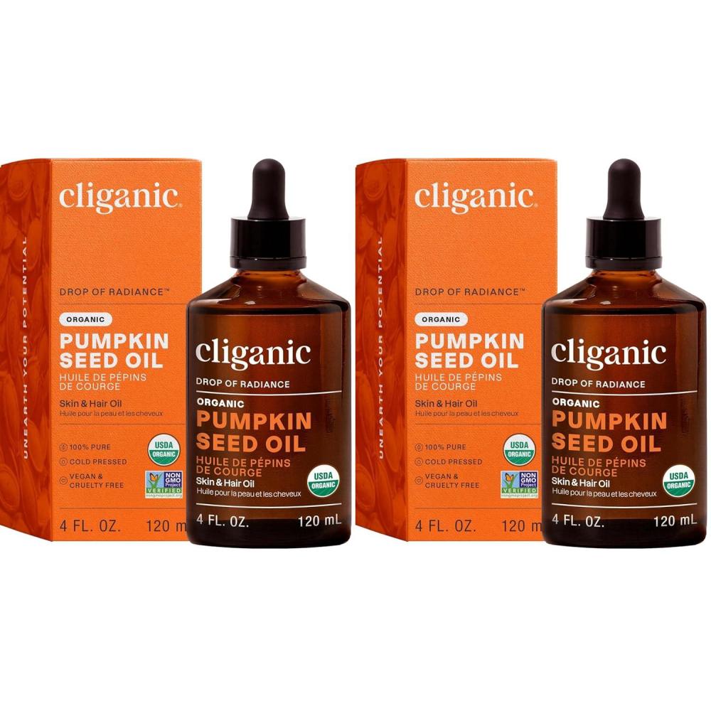 imageCliganic Organic Pumpkin Seed Oil 100 Pure For Face amp Hair Natural Cold Pressed Unrefined Packaging May Vary4 Fl Oz Pack of 2