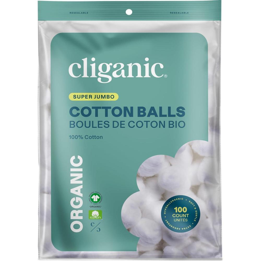 imageCliganic Organic Super Jumbo Cotton Balls 100 Count  Hypoallergenic Absorbent Large Size 100 Pure Packaging May Vary100 Count Pack of 1