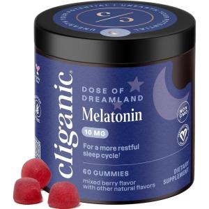 Cliganic Melatonin Gummies (10 mg, 60-Day Supply) – Adult Sleep Aid, Berry Flavor, Vegan, Non-GMO, Kosher, Gluten-Free Supplement, Helps Regulate Circadian Rhythm & Promotes Peaceful Nights
