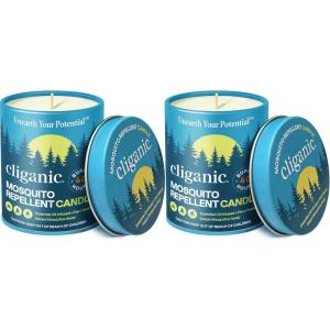 Cliganic Natural Mosquito Repellent Candle (9oz, Pack of 2) | Citronella, DEET Free, Essential Oil Infused for Outdoor, Camping | Burns 40 Hours(Pack of 2)