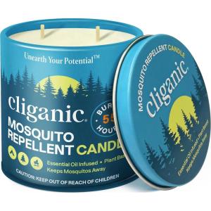 Cliganic Natural Mosquito Repellent Candle (Large 16oz, Pack of 2) | Citronella, DEET Free, Essential Oil Infused for Outdoor, Camping | Burns 55 Hours(Pack of 1)